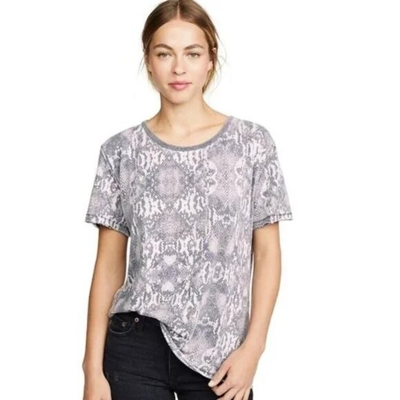 Free People Tourist Gray Snakeskin Print T-shirt - Picture 1 of 8